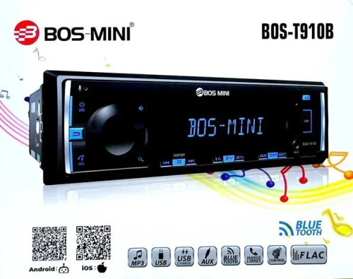 Bos Mini T910B Автомагнитола 1DIN, с bluetooth, С пультом ДУ,  Съемная панель фото 5