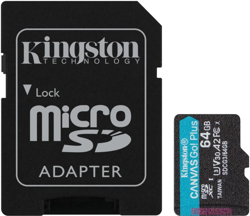 Kingston 64Gb Micro SD Class 10 Canvas Go Plus(170/70mb/s) + SD адаптер