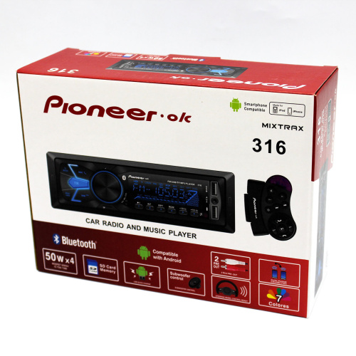 Pioneer.OK - 316 Автомагнитола 1DIN, с bluetooth, С пультом ДУ фото 4
