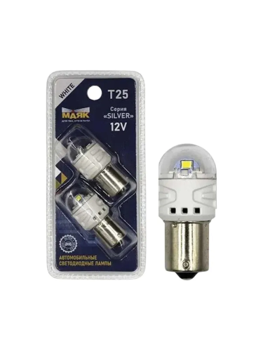 Маяк 12T25/5W/SL13/2BL 12V T25 6SMD(2835)BA15s WHITE BL2 SILVER