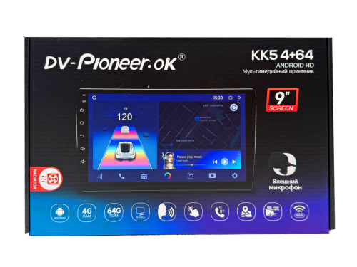 2 DIN DV-Pioneer,ok KK5  9"4/64 Автомагнитола