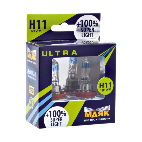 Маяк 82110SL+100 H11 12V 55W PGJ19-2 Super Light +100% Ultra